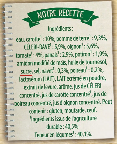 Ingrédients d'une soupe de légume industriels