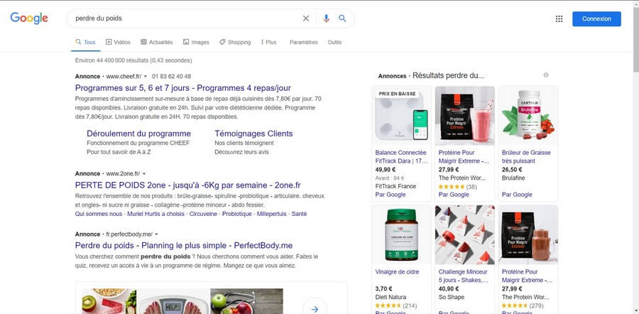 Recherche perte de poids sur Google