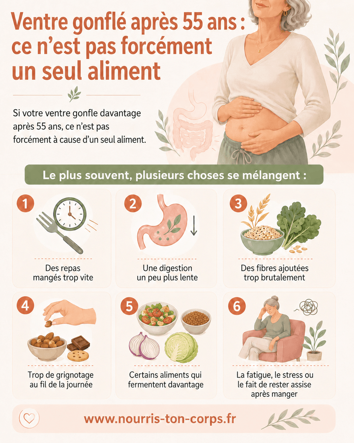 infographie qui montre les causes de ballonnements et de ventre gonflé après la ménopause